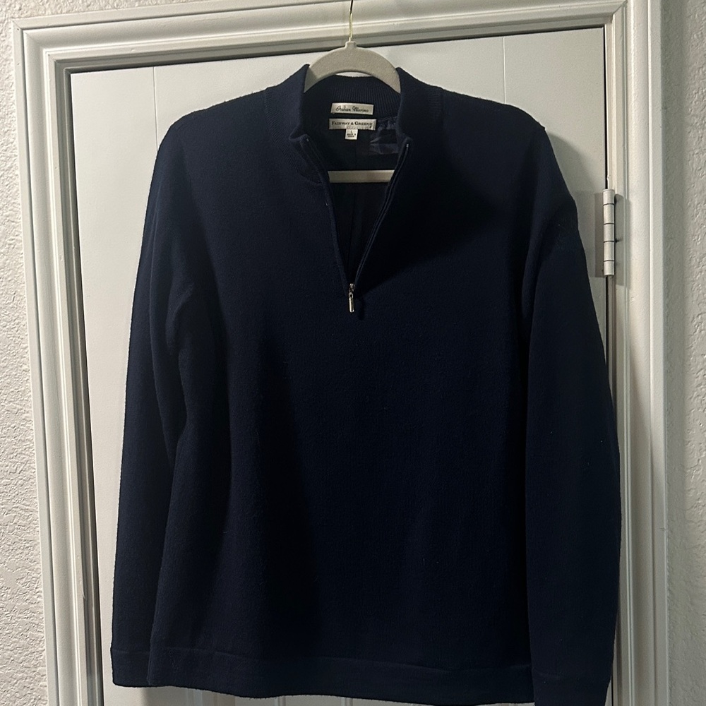 Fairway &Green Dark Navy Italian Merino Quarter-Zip Pullover Sweater